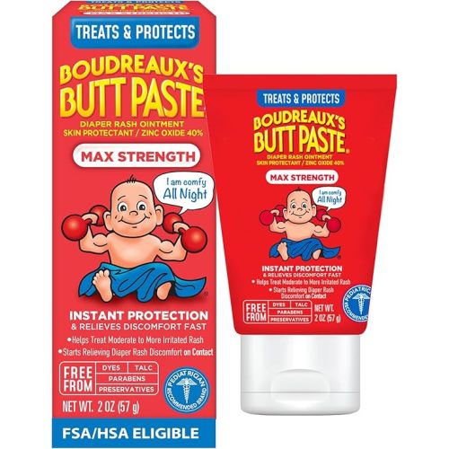 Travel Size- Boudreaux's Butt Paste Maximum Strength Diaper Rash Cream, Ointment for Baby, 2 oz Tube