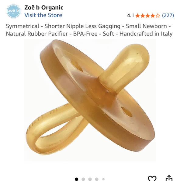 Symmetrical - Shorter Nipple Less Gagging - Small Newborn - Natural Rubber Pacifier - BPA-Free - Soft - Handcrafted in Italy