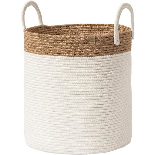 LA JOLIE MUSE Woven Basket Rope Storage Baskets - Large Cotton Organizer, Basket for Baby Blanket, Kids Toy Nursery Laundry Basket off-white M