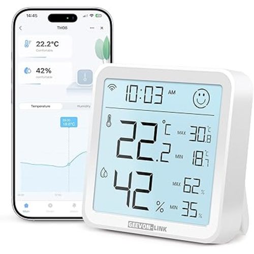 WiFi Indoor Hygrometer Thermometer, Smart Digital Bluetooth Humidity Temperature Gauge with Large LCD Display, Notification Alert with Max Min Records, 1-Years Data Storage Export for Room