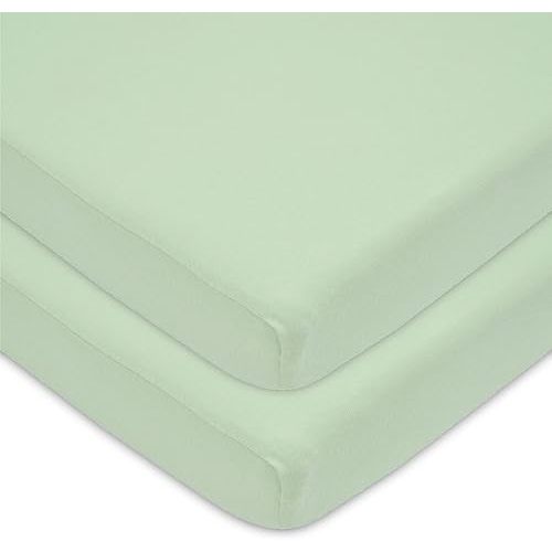 American Baby Company 2 Pack Fitted Pack N Play Playard Sheet 27" x 39", Soft Breathable Neutral 100% Cotton Jersey Pack and Play Sheet, Celery, for Boys and Girls, Fits Most Mini Crib