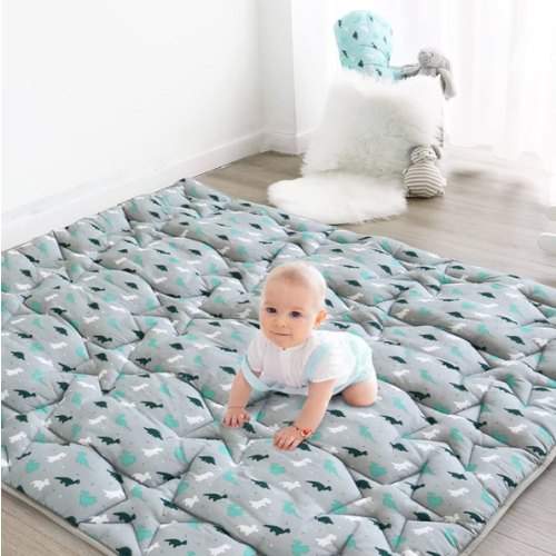 Baby Play Mat for Boys Girls, 50'' x 50'' Baby Play Mat for Playpen, One-Piece Crawling Play Mat for Baby, Non Slip Kids Play Mat, Toddlers, Dinosaur, Grey