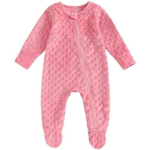 Muasaaluxi Newborn Baby Girl Boy Clothes Long Sleeve Footie Romper Zipper Plush Bodysuit Jumpsuit Fall Winter Outfit