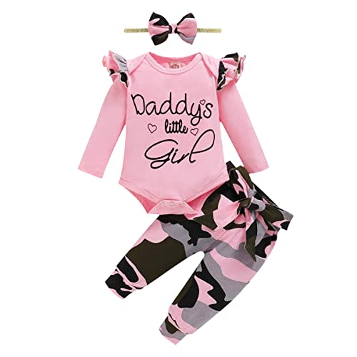 Aoswep Newborn Baby Girl Clothes, Infant Girl Outfits Long Sleeve Ruffle Romper + Floral Pants + Headband Set