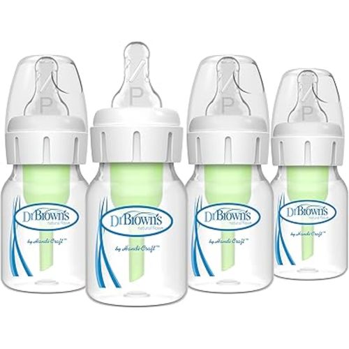 Dr. Brown's Natrual Flow Anti-Colic Options+ Narrow Baby Bottle, 2 oz/60 mL, with Preemie Flow Nipple, 0m+, 4 Bottles