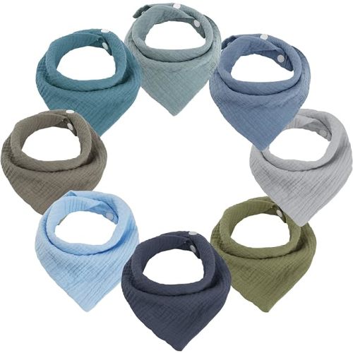 WD&CD Muslin Baby Bibs 8 Pack Baby Bandana Drool Bibs Cotton Absorbent Bandana Bibs Set for Unisex Boys Girls - Blue