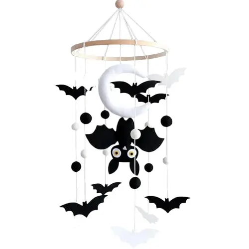 Baby Mobile for Crib - Black Bats, Felt Material, Halloween Theme Handmade Plush Bats Nursery Mobile Accessory - Crib Mobile for Boys and Girls