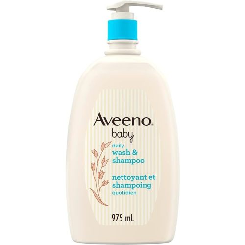Aveeno Baby Daily Wash and Shampoo Baby’s Hair and Sensitive Skin Cleanser with Natural Oat - Paraben Free and Phthalate Free, Sulfates-free and Dye-free - 975 Milliliters