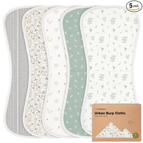 Organic Burp Cloths Baby Boy & Girl - 5-Pack Super Absorbent Cotton Burping Cloths for Babies, Soft & Plush Newborn Spit Up Rags, Infant Towels for Milk Spit Up, Unisex, Large 21" x 10" (Prairie)