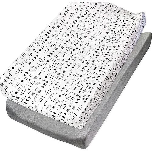 HonestBaby Organic Cotton Changing Pad Covers (Set of Two), Pattern Play/Heather Gray, One Size