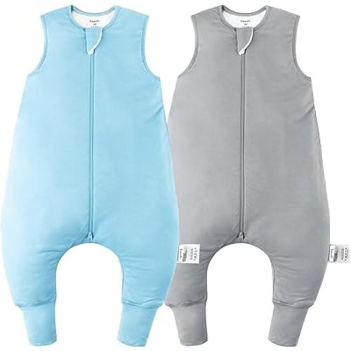 Rayon Made From Bamboo Sleep Sack 12-24 Months 1.0 Tog Ultra Soft Toddler Sleep Sack 1t-2t with Feet 2-Way Zipper Unisex Baby Sleeping Bag with Legs Baby Wearable Blanket (2 Pack)-Blue & Gray