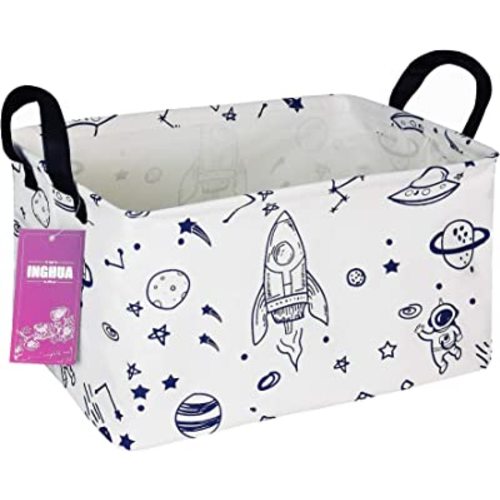 Rectangular Storage Basket Fabric Organizer Bin for Toys,Books,Clothes,Gifts,Pets-Perfect for Home,Office,Nursery,Dorm,Shelf(Rec Spaceships)