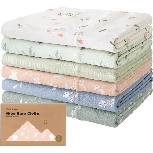 Organic Burp Cloths Baby Boy, Girl - 6-Pack Large Cotton Burping Cloths for Babies, Spit Up Rags, Super Absorbent, Ultra Soft Newborn Cloth Rag, Gender Neutral, Machine Washable,Durable(Fleur)