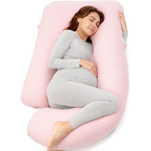 Momcozy 57" Pregnancy Pillows, U Shaped 5-Point Support Maternity Pillow | Removable Cover, Support for Back, Legs, Belly, Hips, Head for Pregnant Women, Multipurpose Maternity Pillow, Pink