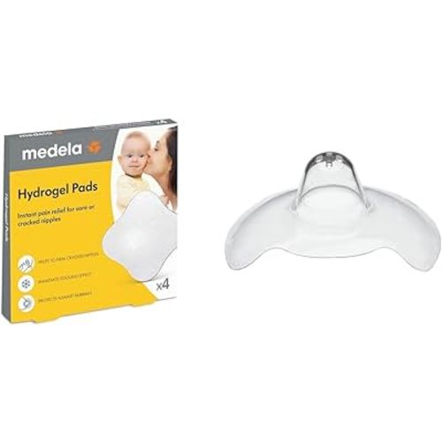 Medela Hydrogel Pads | Pain Relief for Sore or Cracked Nipples | Breastfeeding Essentials & Contact Nipple Shield for Breastfeeding, 20mm Small Nippleshield