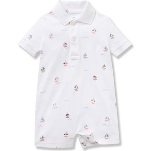 Sailboat Print Pima Cotton Polo Romper, 6-12M