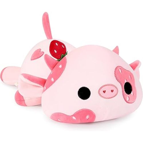Onsoyours Cute Cow Plushie, Soft Stuffed Strawberry Love Cow Squishy Plush Animal Toy Pillow Gift for Kids (Strawberry Cow, 12")