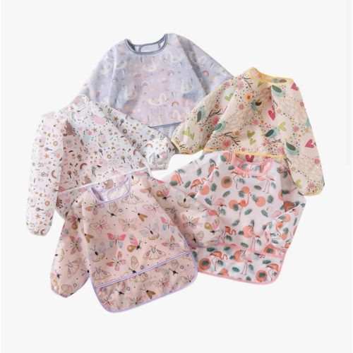 Sleeved Bib,5 Pack,Waterproof Shirt Bibs for Baby 3-24 Months Wipe Clean