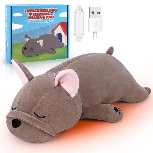 Electric Heating Pad for Period Cramps, Cuddly Soft 14" French Bulldog Plush with a Hot Soft Belly USB Powered, Stuffed Heating Pad for Pain Relief, Gift for Women Daughter Wife