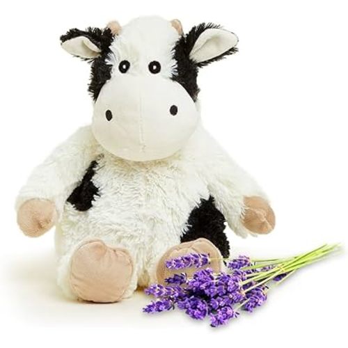 warmies Microwavable & Weighted Stuffed Animals, Black & White Cow - Heated Stuffed Animal Plushie for Warmth & Comfort - Cute Soft Plush Toys for Boys, Girls, Babies & Toddlers
