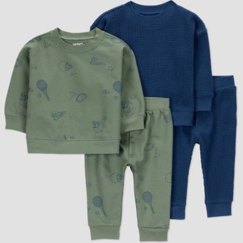 Carter's Just One You® Baby Boys' 4pc "Sports" Top & Bottom Set - Navy Blue/Green 6M