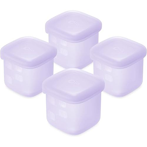 Olababy Clear Sense Silicone Storage Containers 4pk for Baby Food, Snacks, Formula, Puree, Sauce & More | Micro Plastic & BPA-Free | Daycare Essentials for Toddlers and Kids (Lilac, 4 oz / 120 ml)