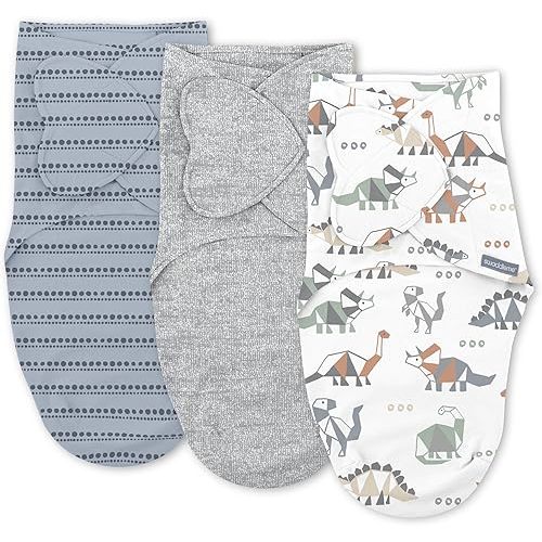 Ingenuity SwaddleMe Monogram Collection Swaddle, 3-Pack, for Ages 0-3 Months - Dino Mite
