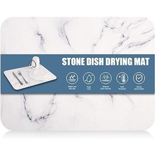 Stone Dish Drying Mat For Kitchen Counter, Fast Dry Diatomaceous Earth Dish Drying Mat Non-Slip Heat Resistant Stone Drying Mat for Dishes Baby Bottles (16x12 inch)