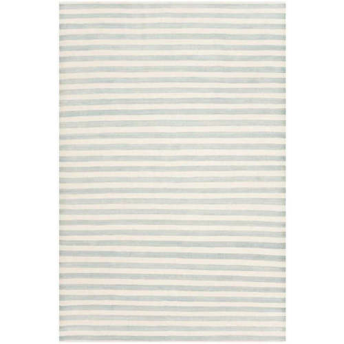 Coastal Sky Blue & Cream White Striped Wool Area Rug
