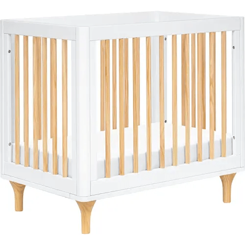 Babyletto Lolly 4-in-1 Convertible Mini Crib and Twin Bed with Toddler Bed Conversion Kit in White and Natural, Greenguard Gold Certified