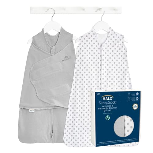 HALO Sleepsack Swaddle 3-6 Months and Wearable Blanket 6-12 Months 100% Organic Cotton 2-Piece Gift Set with Box, TOG 1.5