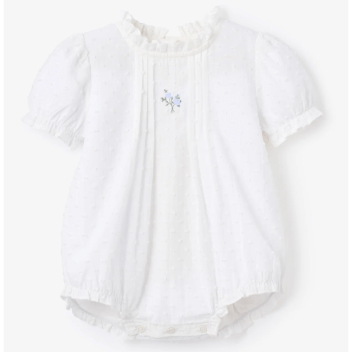 Swiss Dot Pintucked Bubble w/ Rose Embroidery