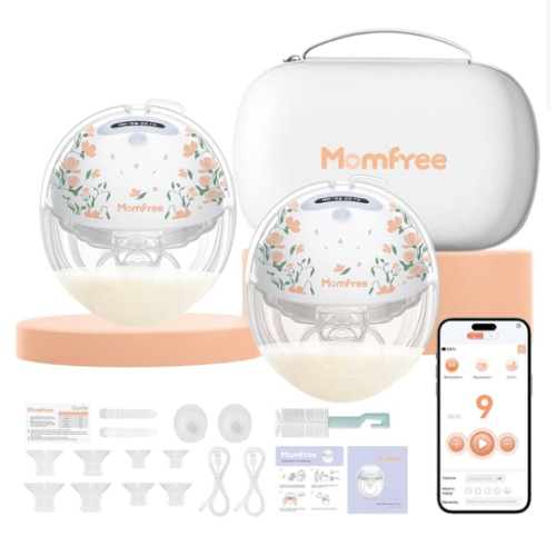 Breast Pump Hands-Free F6: Wearable Breastfeeding Pumps App Control with 3 Modes & 9 Levels Independent Breastmilk Storage Upgraded- 24/21/19/17/15mm Double-Sealed Silicone Cushion Insert Floral