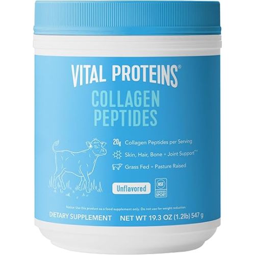 Vital Proteins Collagen Peptides Powder, Promotes Hair, Nail, Skin, Bone and Joint Health, Zero Sugar, Unflavored 19.3 OZ