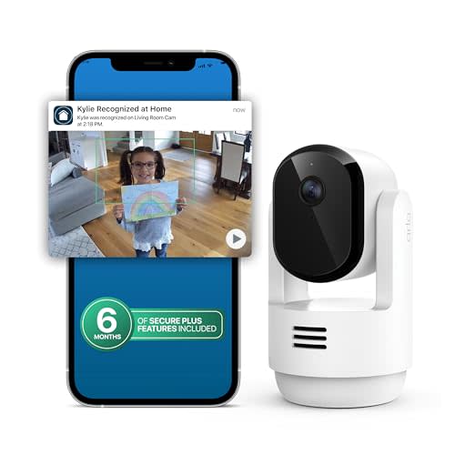 Arlo Essential Indoor Pan Tilt Zoom Security Camera 2K - 1-Cam + 6 Mo Plan | 360° pan & 180° tilt; 2K pet camera; Auto motion tracking; Animal detection; Animated preview; 6-mo Secure plan incl.