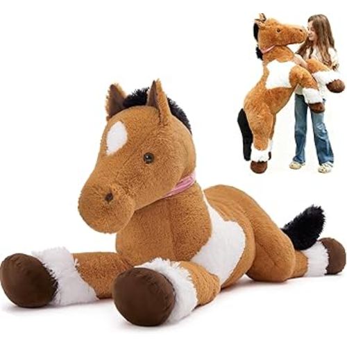Tezituor 47inches Giant Realistic Horse Stuffed Animals, 4ft Soft Horse Plush Hugging Pillow, Large Stuffed Pony Plush Toys Birthday Gift for Boys Girls