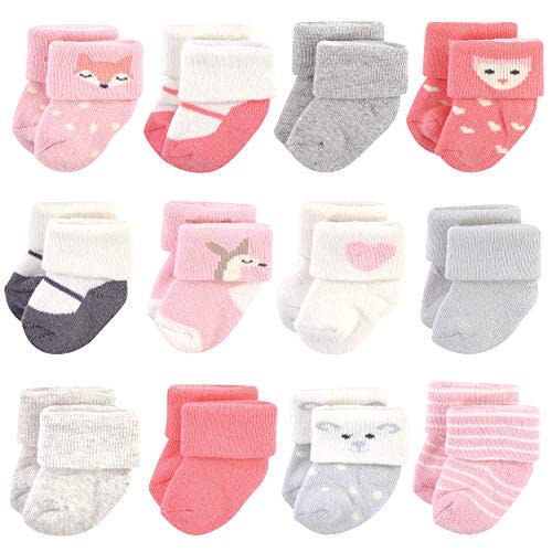 Hudson Baby Baby Girls' Cotton Rich Newborn and Terry Socks