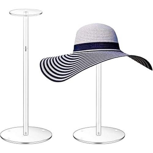 Acrylic Hat Stand , 2pcs 17" Clear Hat Stands, Adjustable Height Hat Holder, Round Barbell Base