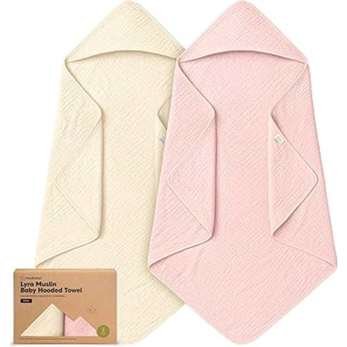 KeaBabies Muslin Hooded Baby Towels for Newborn Girls, Boys - 2-Pack, 30x30 Organic Cotton Baby Bath Towels Hooded, Soft Absorbent, Toddlers, Kids, Infant, Newborn Bath Essentials (Rose Ivory, Petite)
