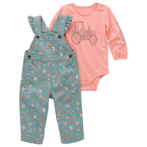 Carhartt Tractor Long-Sleeve Bodysuit and Ruffle Trim Canvas Overalls Set for Babies