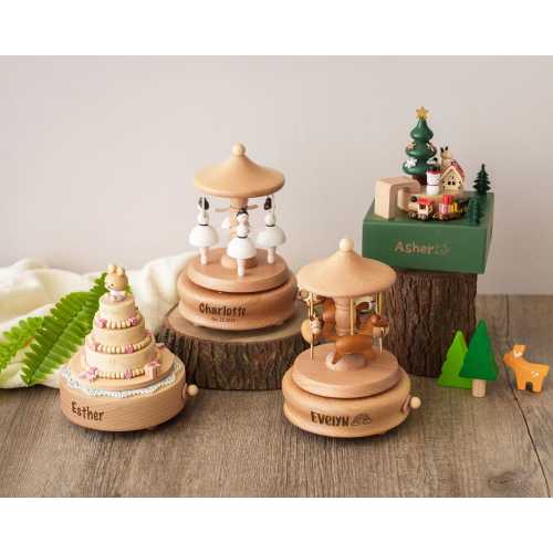 Personalized Wooden Music Box, Gifts for Kids, Easter Gift, Baby Shower Gift, Engraved Name Music Box, Musical Carousel, Birthday Gift