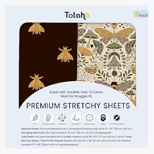 TotAha Premium Soft Pack N Play Sheets, Super Stretchy Jersey Knit Mini Crib Sheets Fitted, Silky Comfort Pack And Play Mattress Sheets, 2 Pack