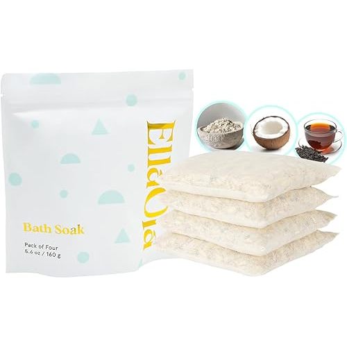 ELLAOLA Oatmeal Bath Soak for Babies Kids & Adults - Baby Bath Tea Soaks Made with Prebiotics to Relieve Dry, Itchy, Eczema Prone Skin While Gently Cleansing, Fragrance Free I 4 Bath Tea Soaks
