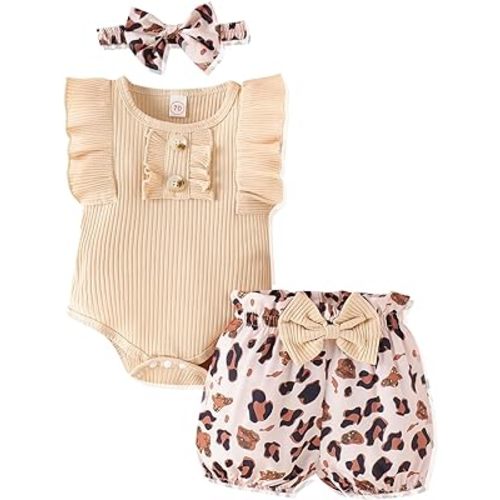 Newborn Baby Girl Clothes Outfits Ruffle Romper and Short Pant Sets with Headband Infant Bodysuits