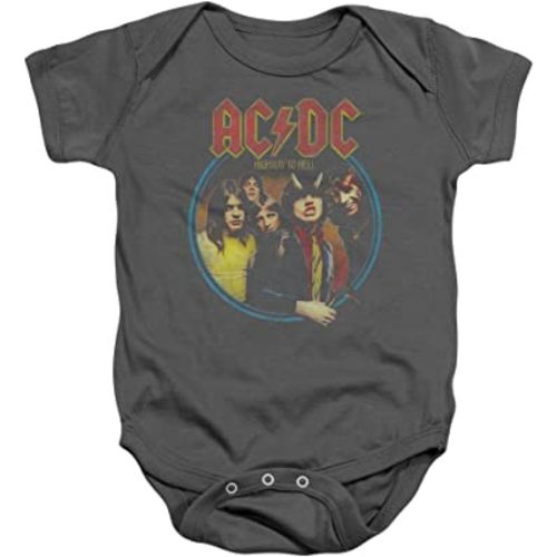 Popfunk Classic AC/DC Highway to Hell, Charcoal Baby/Toddler Unisex Boy Girl Onesie Short Sleeve Snapsuit (6 Months), Charcoal