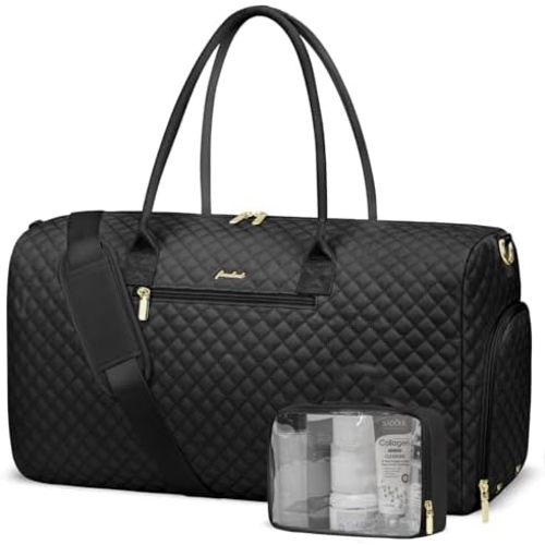 Weekender Travel Duffle Bag for Women: Overnight Bags with Shoe Compartment Carry on Bags for Airplanes with Toiletry Bag Hospital Bag Weekend Yoga Gym Bag with Wet Pocket Travel Duffel Tote Bag Black