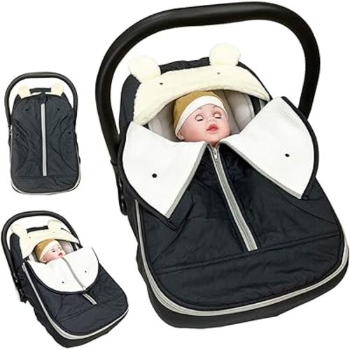 Baby Car Seat Cover Winter Car Seat Covers for Babies,Infant Carseat Cover Canopy Winter Baby Carrier Cover Fit for Girl Boy Universal Car Seat-Black