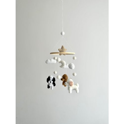 Crochet custom puppy baby mobile , custom dogs play with clouds baby nursery, custom cats baby mobile, cute gift for baby