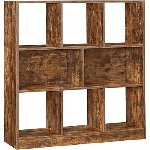VASAGLE Bookcase, Bookshelf, Freestanding Storage Unit, 8 Open Compartments, Used Horizontally, Vertically, Upside Down, 11 x 35.4 x 39.4 Inches, for Living Room, Study, Office, Rustic Brown ULBC55BX