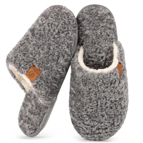 EverFoams Women's Fuzzy Slip-on Slippers Warm Cozy Soft Lightweight Memory Foam Indoor House Shoes